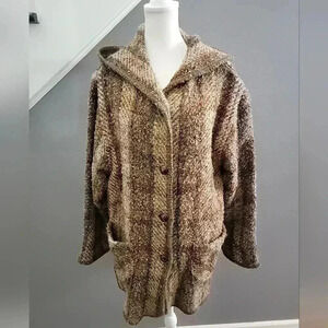 WEAVE OF THE IRISH hand knit plaid wool chore sweater jacket XS vtg 90s Oversize